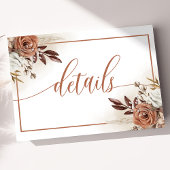 Rustic Terracotta Flowers Pampas Wedding Details Informatiekaartje