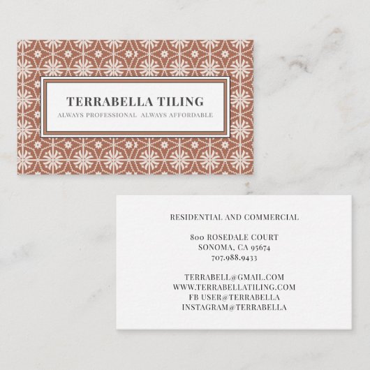 Rustic Terracotta Geometric Tegel Pattern Tiling B Visitekaartje (Voorkant / Achterkant)