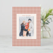 Rustic Terracotta Gingham Plaid Christmas Photo Feestdagenkaart (Staand voorkant)
