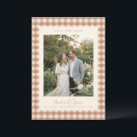 Rustic Terracotta Gingham Plaid Photo Wedding Save The Date<br><div class="desc">This save the date card features a favorite couple photo framed by a soft gingham border with the couple’s names, wedding date, and location below. The warm neutral pattern adds a relaxed, charming touch while keeping the focus on your engagement photo. The back can include a wedding website or QR...</div>