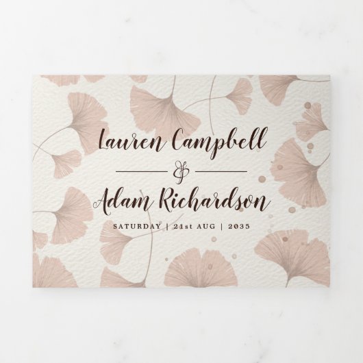 Rustic Terracotta Ginkgo Foliage Wedding Drieluik Uitnodiging (Cover)