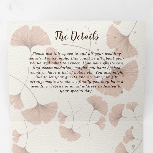 Rustic Terracotta Ginkgo Foliage Wedding Drieluik Uitnodiging (Binnenzijde eerst)