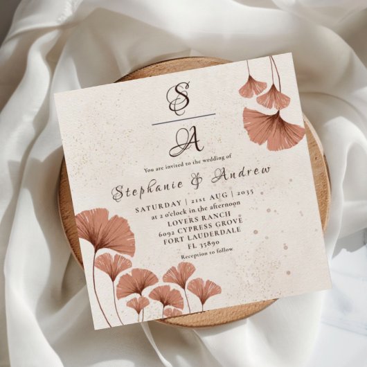 Rustic Terracotta Ginkgo Foliage Wedding Kaart