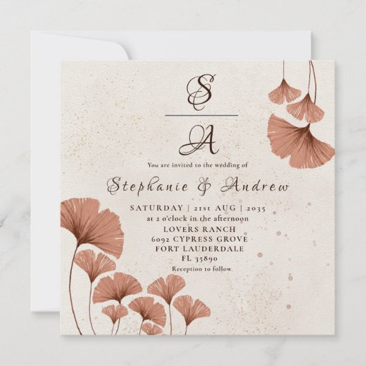 Rustic Terracotta Ginkgo Foliage Wedding Kaart (Voorkant)