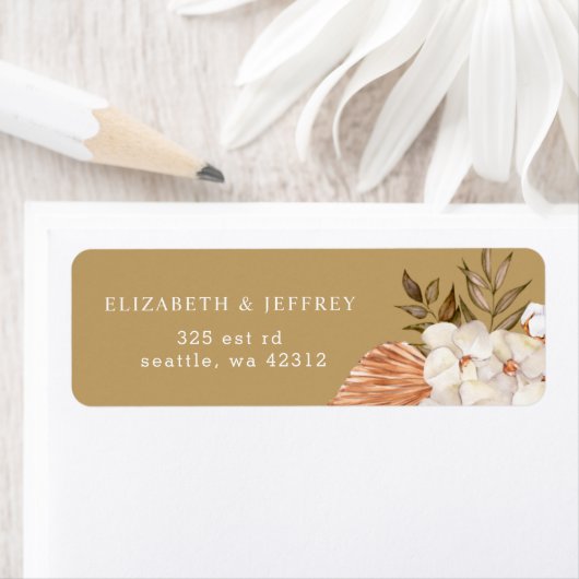 Rustic Terracotta Gold Boho Pampas Wedding Etiket (Insitu)