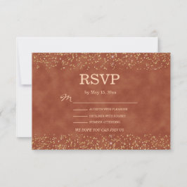 Rustic Terracotta Gold Glitter Wedding RSVP Kaartje