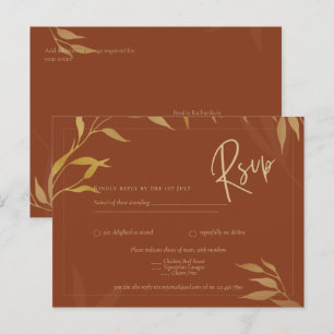 Rustic Terracotta GOLD Leaves Overlay Wedding RSVP Briefkaart