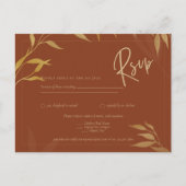 Rustic Terracotta GOLD Leaves Overlay Wedding RSVP Briefkaart (Voorkant)