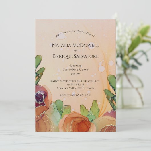 Rustic Terracotta Green Wedding Invitation Kaart (Staand voorkant)