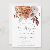 Rustic Terracotta Herfst Florals QR Code Wedding Kaart (Voorkant)