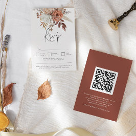 Rustic Terracotta Herfst Florals QR Code Wedding RSVP Kaartje