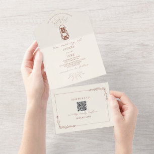 Rustic Terracotta Lantern QR Code RSVP in één All In One Uitnodiging