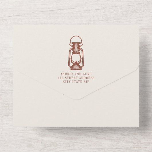 Rustic Terracotta Lantern RSVP Wedding All In One Uitnodiging (Achterkant)