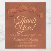 Rustic Terracotta Leaves Elegant Wedding Bedankt Wijn Etiket (Enkel label)