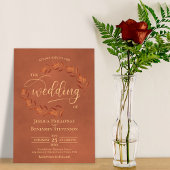 Rustic Terracotta Leaves Elegant Wedding Kaart