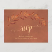 Rustic Terracotta Leaves Elegant Wedding RSVP Briefkaart (Voorkant)