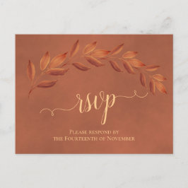 Rustic Terracotta Leaves Elegant Wedding RSVP Briefkaart