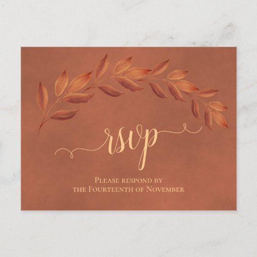 Rustic Terracotta Leaves Elegant Wedding RSVP Briefkaart (Voorkant)