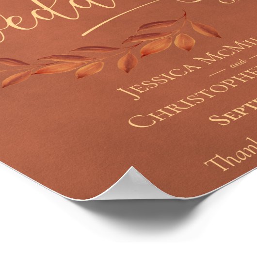 Rustic Terracotta Leaves Fall Wedding Welcome Sign Poster (Hoek)