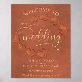 Rustic Terracotta Leaves Fall Wedding Welcome Sign Poster