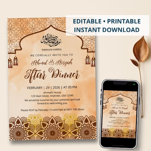 Rustic Terracotta Mandala Ramadan Iftar Dinner Kaart