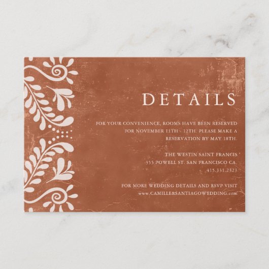 Rustic Terracotta Mexico Wedding Details Informatiekaartje (Voorkant)