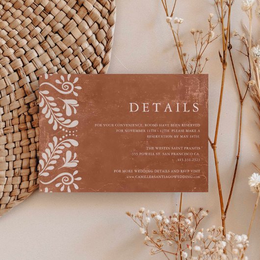 Rustic Terracotta Mexico Wedding Details Informatiekaartje