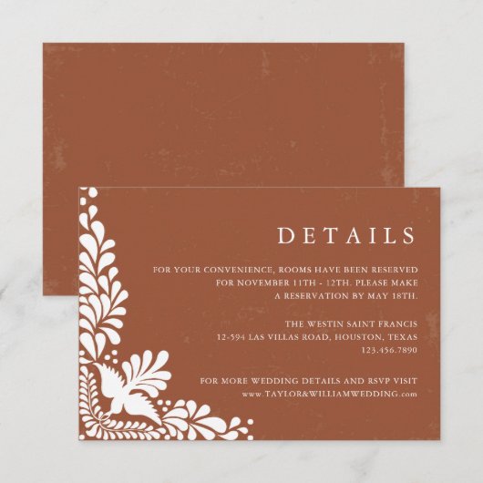 Rustic Terracotta Mexico Wedding Details Informatiekaartje (Voorkant / Achterkant)