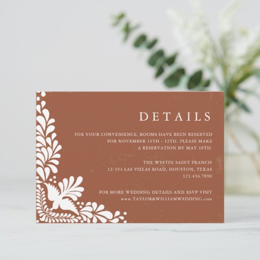 Rustic Terracotta Mexico Wedding Details Informatiekaartje (Staand voorkant)