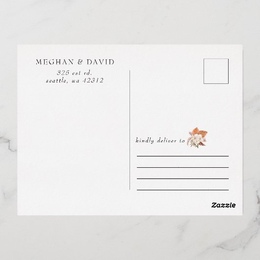 Rustic Terracotta Pampas Arched sparen de datum Folie Uitnodiging Briefkaart (Achterkant)