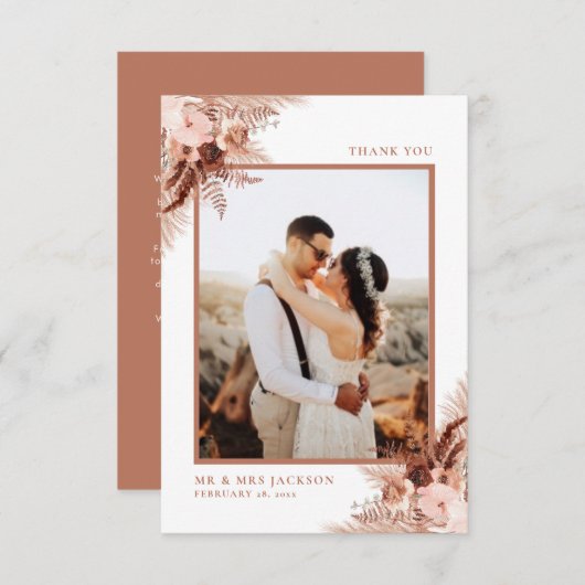 Rustic Terracotta Pampas Grass Elegant Wedding Bedankkaart (Voorkant / Achterkant)