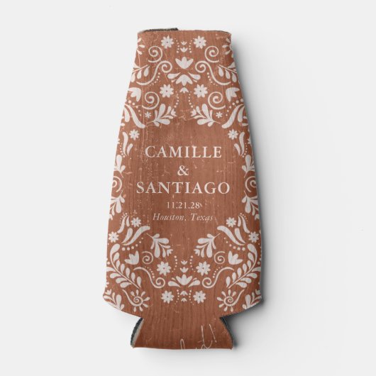 Rustic Terracotta Papel Picado Wedding Flesjeskoeler (Voorkant)