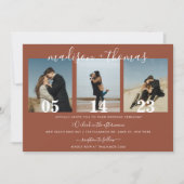 Rustic Terracotta Script Photo Collage Wedding Kaart (Voorkant)