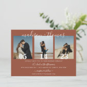 Rustic Terracotta Script Photo Collage Wedding Kaart (Staand voorkant)