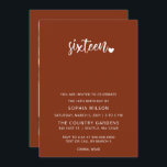 Rustic Terracotta Script Sweet 16 Birthday Foto Kaart<br><div class="desc">Rustic Terracotta Simple Minimalist Script Sweet 16 Birthday Photo Invitation</div>
