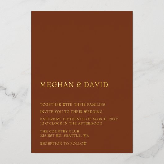 Rustic Terracotta Simple Elegant Modern Wedding Folie Uitnodiging (Voorkant)