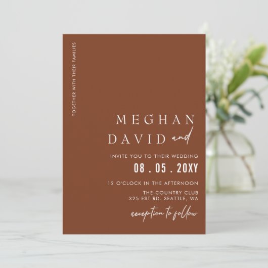 Rustic Terracotta Simple Elegant Modern Wedding Kaart (Staand voorkant)