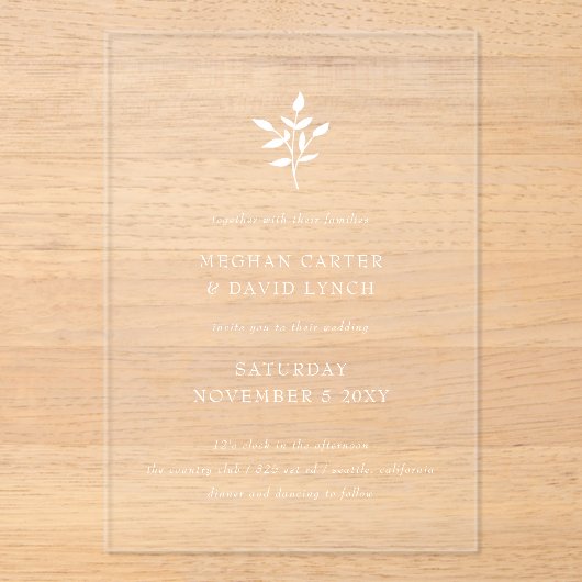 Rustic Terracotta Simple Modern Botanical Wedding Acryl Uitnodigingen (Voorkant)