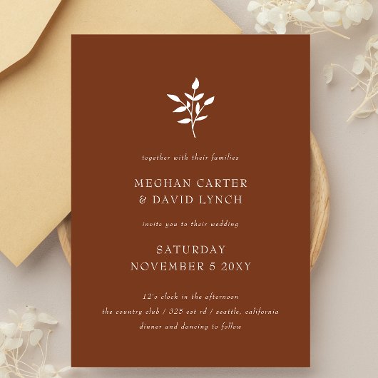 Rustic Terracotta Simple Modern Botanical Wedding Kaart