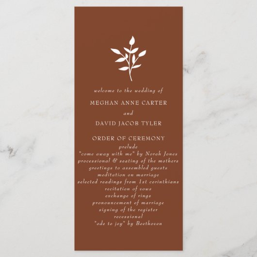 Rustic Terracotta Simple Modern Botanical Wedding Programmakaart (Voorkant)