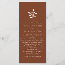 Rustic Terracotta Simple Modern Botanical Wedding Programmakaart