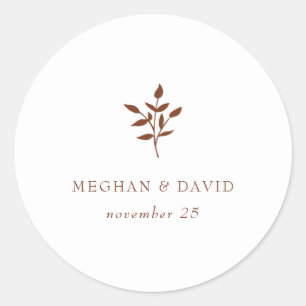 Rustic Terracotta Simple Modern Botanical Wedding Ronde Sticker