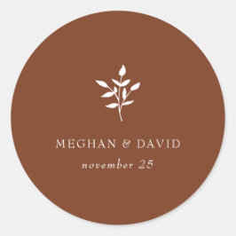 Rustic Terracotta Simple Modern Botanical Wedding Ronde Sticker