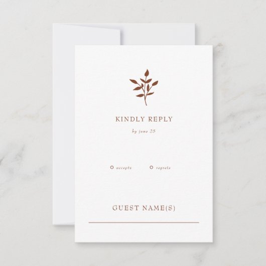 Rustic Terracotta Simple Modern Botanical Wedding RSVP Kaartje (Voorkant)