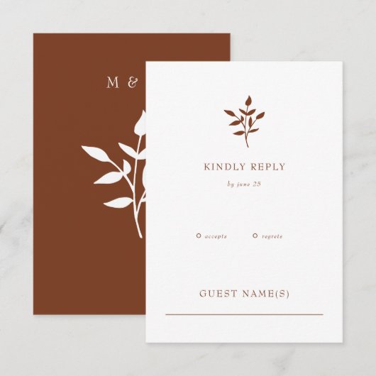 Rustic Terracotta Simple Modern Botanical Wedding RSVP Kaartje (Voorkant / Achterkant)