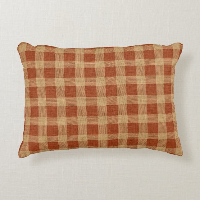 Rustic Terracotta & Tan Plaid Farmhouse Check  Accent Kussen (Voorkant)