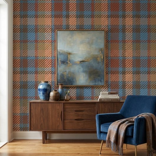 Rustic Terracotta Tartan Plaid Wallpaper Pattern Behang