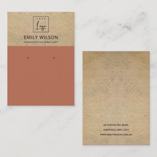 RUSTIC TERRACOTTA TEXTURE LOGO EARRING DISPLAY VISITEKAARTJE (Voorkant / Achterkant)