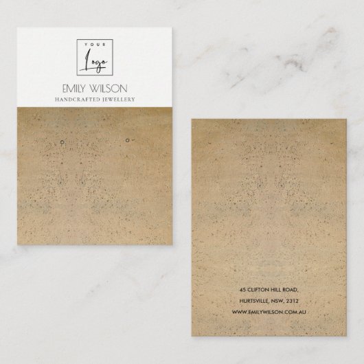 RUSTIC TERRACOTTA TEXTURE LOGO EARRING DISPLAY VISITEKAARTJE (Voorkant / Achterkant)