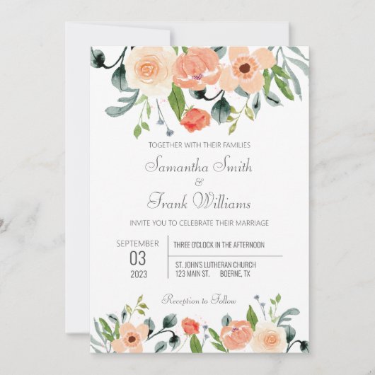 Rustic Terracotta Waterverf Floral Invitation Kaart (Voorkant)